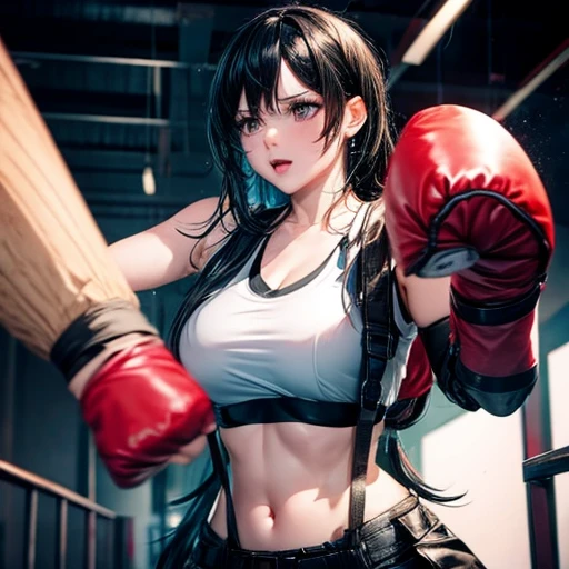 Woman punching a punching bag