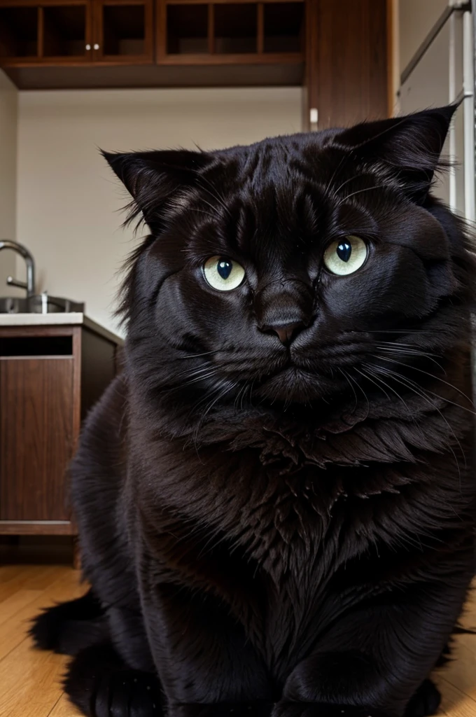 Big black fluffy cat with beautiful eye