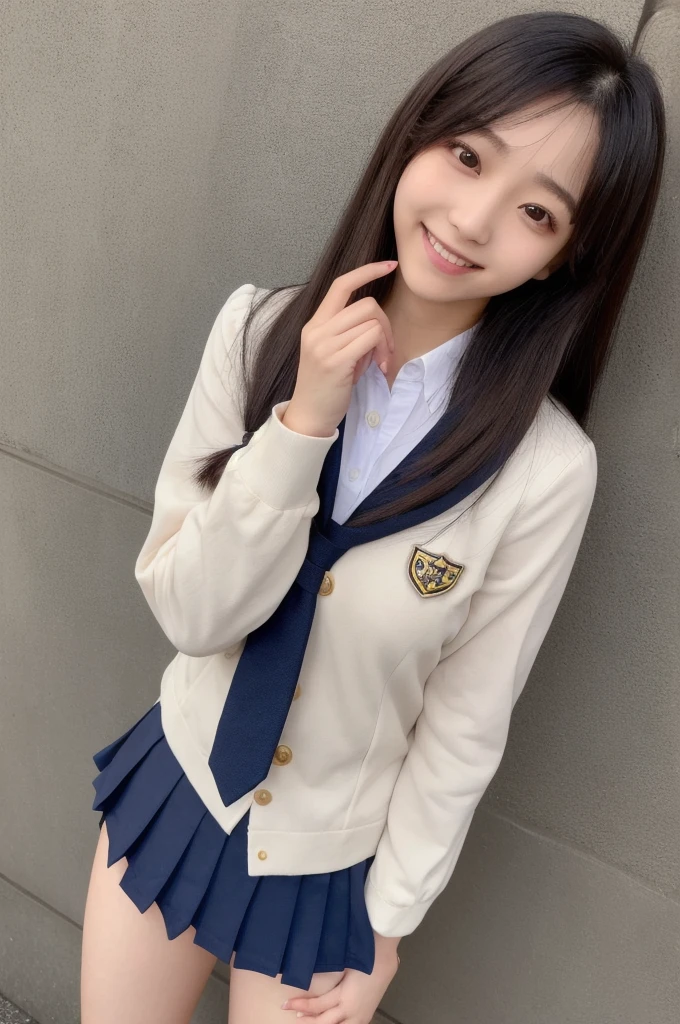 ((Haruka Kaki,Super beautiful girl,Highest quality, 8k,Real Photo, masterpiece:1.3))(Schoolgirl uniform,High angle,Her cute panties are completely visible on her lower body:1.5),slender,long hair,One person,Black Hair,17Year old girl:1.3,Highly detailed face and skin texture,Front body orientation:1.3. Fine grain,Full body, double eyelid, Whitening skin,smile:1.2,Golden Ratio,Both eyes are equal in size,Streetscape.
