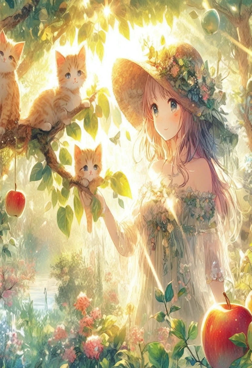 anime girl with cat and apple tree with sunbeams, anime art wallpaper 4k, anime art wallpaper 4 k, very beautiful anime cat girl, anime art wallpaper 8 k, cute detailed digital art, beautiful art uhd 4 k, cute digital art, beautiful anime catgirl, anime style 4 k, very beautiful cute catgirl, beautiful fantasy anime, 4k anime wallpaper