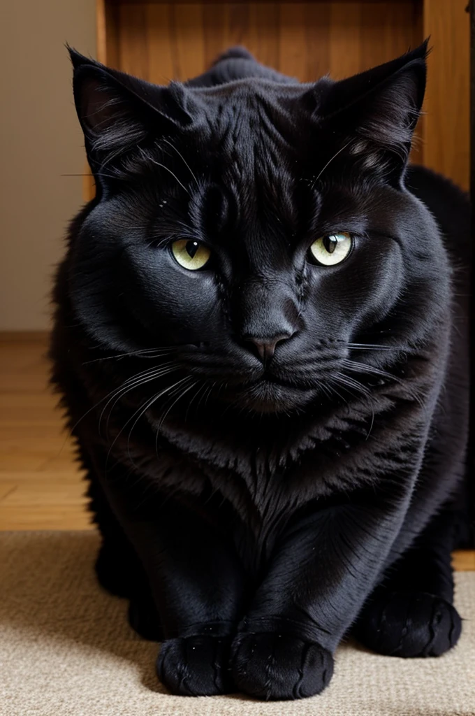 Big black fluffy cat with beautiful eye