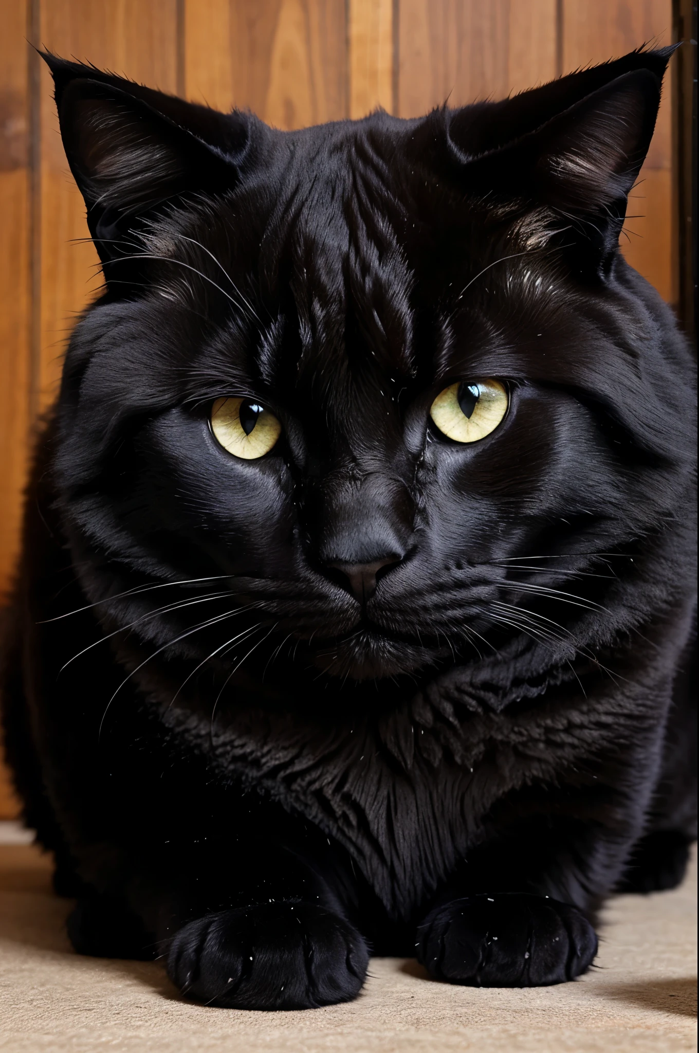 Big black fluffy cat with beautiful eye