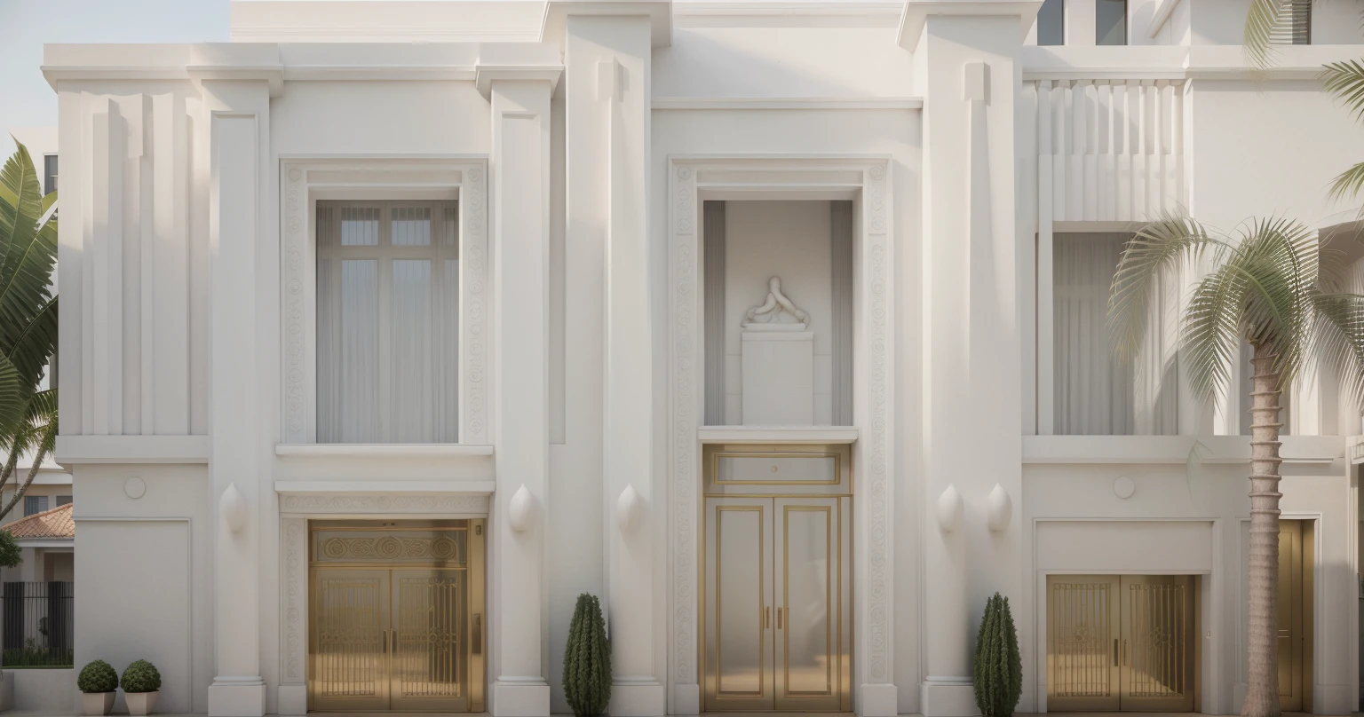 a modern house with a grand main entrance, a 3D rendering inspired by Ricardo Bofill, winner of the cg company competition, Neoclassicism, neoclassical style, neoclassical style, modern neotraditional, neoclassical architecture, neoclassical, neoclassical, all white rendering, modern neotraditional minimalist, Neoclassicism style, exterior design