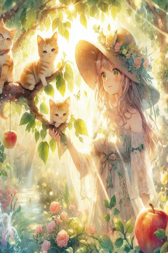 anime girl with cat and apple tree with sunbeams, anime art wallpaper 4k, anime art wallpaper 4 k, very beautiful anime cat girl, anime art wallpaper 8 k, cute detailed digital art, beautiful art uhd 4 k, cute digital art, beautiful anime catgirl, anime style 4 k, very beautiful cute catgirl, beautiful fantasy anime, 4k anime wallpaper