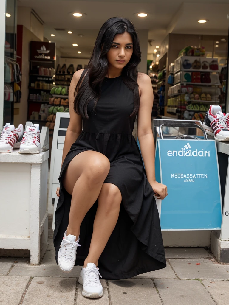 A indian gril black hair drees frock and adidas shoes at shoping mole in haydrabad single photo