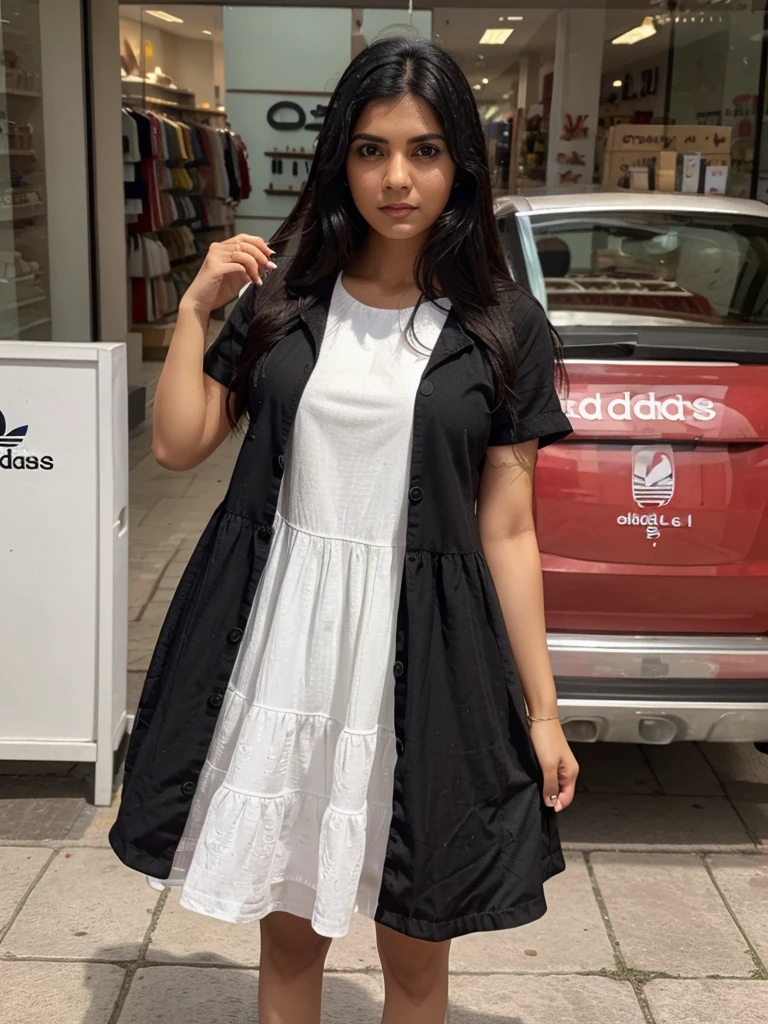 A indian gril black hair   drees frock  and adidas shoes    at shoping mole in haydrabad single photo 