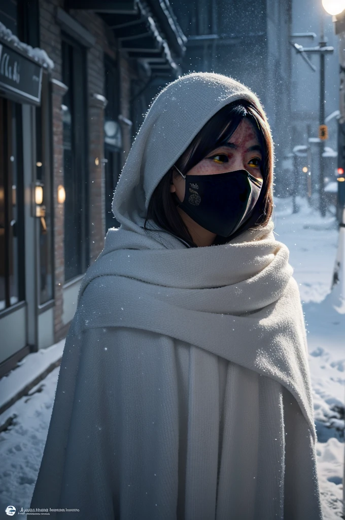 Moonlit Moscow Streets: A Kunoichi's Secrets

A masked kunoichi ninja stands poised, her gold jewelry glinting in the faint snowy glow. Eyeliner defines her striking features as she surveys the dark, snow-dusted streets of Moscow. The air is heavy with mist and mystery. ((Fluid motion)) captures the subtle movement of her cloak as it billows behind her. Wlop's stunning shading brings forth intricate details, as if Artgerm's masterpiece has come to life in 8K glory, trending on Artstation.