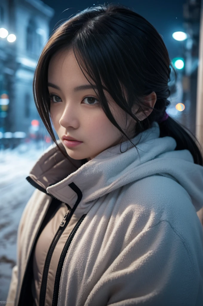 Moonlit Moscow Streets: A Kunoichi's Secrets

A masked kunoichi ninja stands poised, her gold jewelry glinting in the faint snowy glow. Eyeliner defines her striking features as she surveys the dark, snow-dusted streets of Moscow. The air is heavy with mist and mystery. ((Fluid motion)) captures the subtle movement of her cloak as it billows behind her. Wlop's stunning shading brings forth intricate details, as if Artgerm's masterpiece has come to life in 8K glory, trending on Artstation.