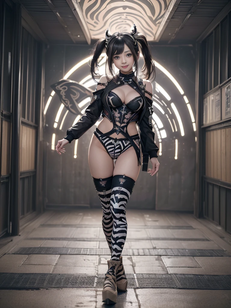 (Full Body View:1.3)、(Full body:1.2)、(Smiling with teeth showing:1.3),(Shibuya Gal:1.5)、(Gothic ta style fashion:1.5)、(Punk RockVisual Kei:1.5)、(Wearing a rhythmic gymnastics bodysuit with intricate details:1.4)、(Racing suit and shorts in beige, denim and charcoal with intricate details:1.5)、(Denim and black and brown long boots:1.3)、(Denim and beige knee socks:1.3)、((belt))、(Numerous delicate logo marks all over the costume:1.4)、(collar:1.3)、(Zebra pattern underwear:1.5)、20-year-old、NSFW、((Highest quality、In 8K、masterpiece:1.3))、Sharp focus:1.2、(Layered Cut、Huge boobs:1.1),Beautiful woman with perfect figure:1.4、(do a gravure pose:1.3)、Slender Abs:1.2、Highly detailed face and skin texture、Detailed eyes、double eyelid,(Twin tails:1.3)、(Black brown hair:1.3)、Gravure idol、(The background is a vast mountain々Beautiful European tourist destinations:1.3)、(Slim Body:1.3),(Make your legs thinner:1.4),(clavicle:1.1)