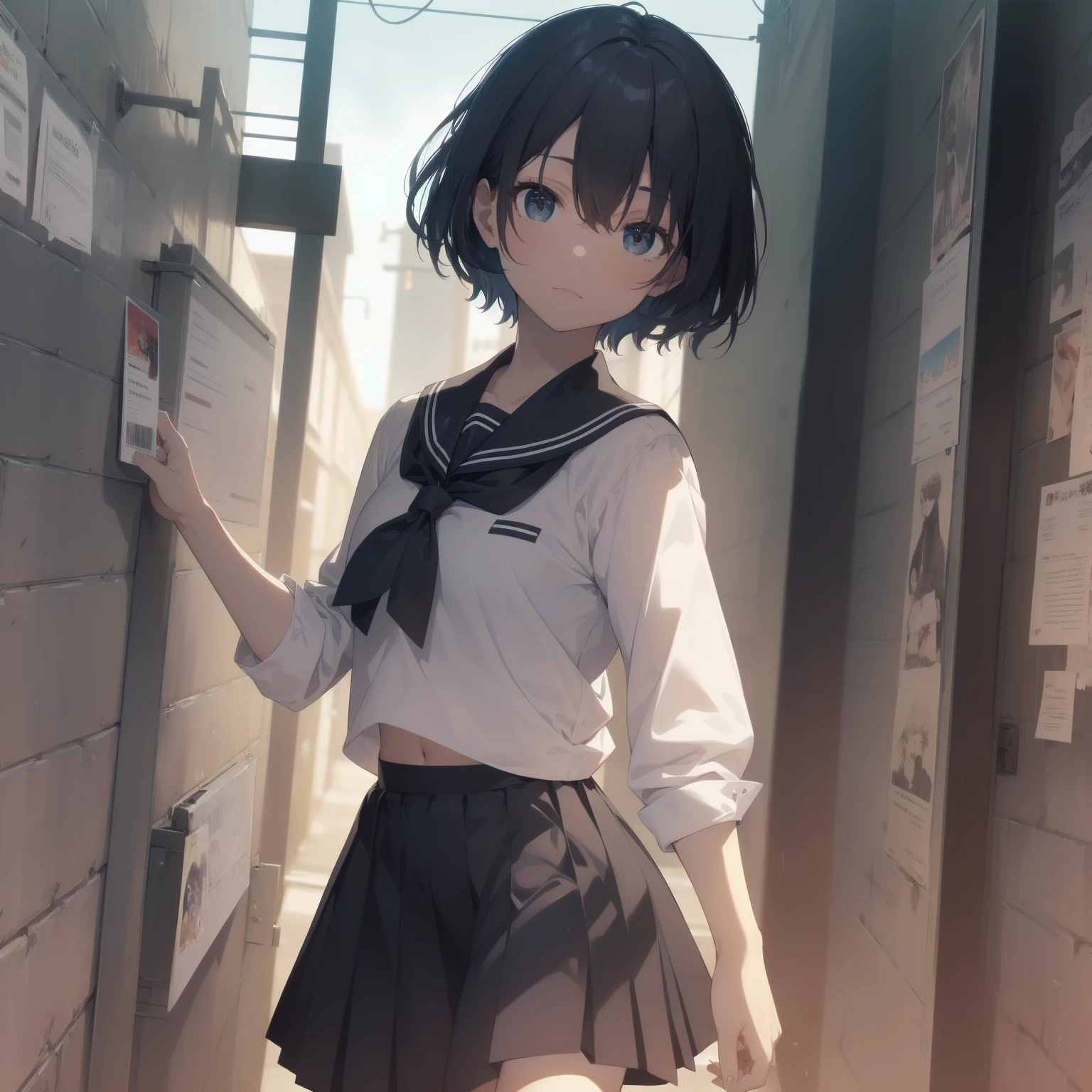 ultra-absurdres-Top quality by artist God, ultra-detailed, high resolution, anime moe artstyle, best anime 8k konachan wallpaper, pixiv contest winner, pool:2810, perfect anatomy,break, 1girl, (Please draw a girl walking sleepily to school alone. )break,(Solo,little female, 13-year-old:1.3),Full limbs, complete fingers,a junior high school student, (very short hair), short cut, flat chest, , small butt, small black eyes, beautiful detailed eyes, well-proportioned iris and pupils, expressive eyes, highres detailed hair, soft expression, salor school_uniform, sailor collar, serahuku, bow, pleated skirt,(Detailed Lighting), (Detailed background), in the School commute route. break,super detailed skin, Best cinematic lighting powered by famous artist, 8k,beauty illustration,photoshop_(medium),very aesthetic,break,((artist:beni_shake )), artist:clamp ,artist:carnelian ,artist:kantoku ,