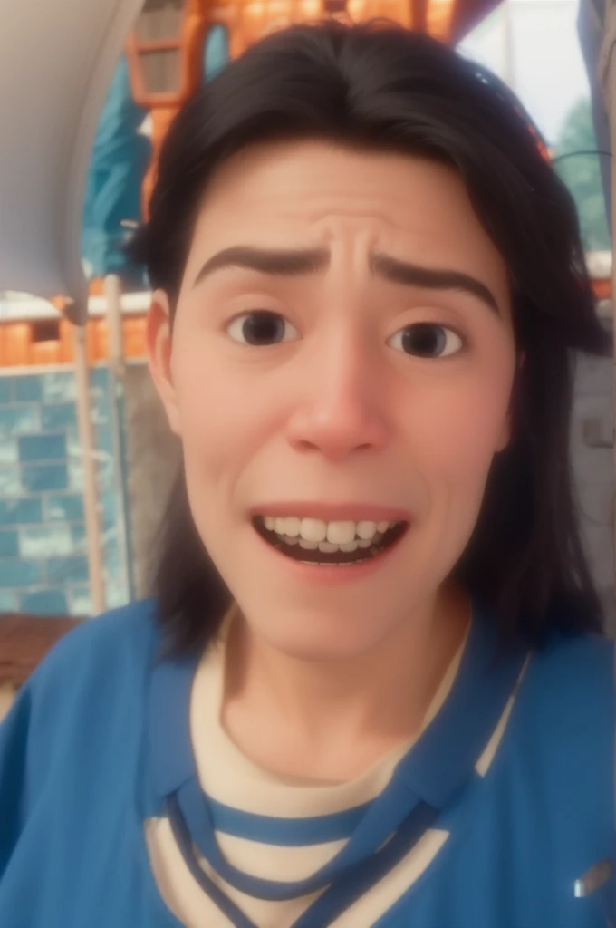 Grinning,
very small black eyes, slightly slanted,
Grinning, 8k, no pissing style