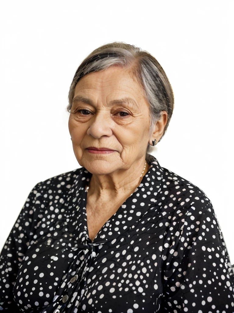 portrait of an elderly woman in a black and white polka dot shirt, Magda Torres Gurza, pillar gogar, pillar, taken in the early 2020s, mulatto, photo of a woman, old lady, portrait 6 0 - year - old woman, she is about 7 0 years old, Old woman, Grandmother
