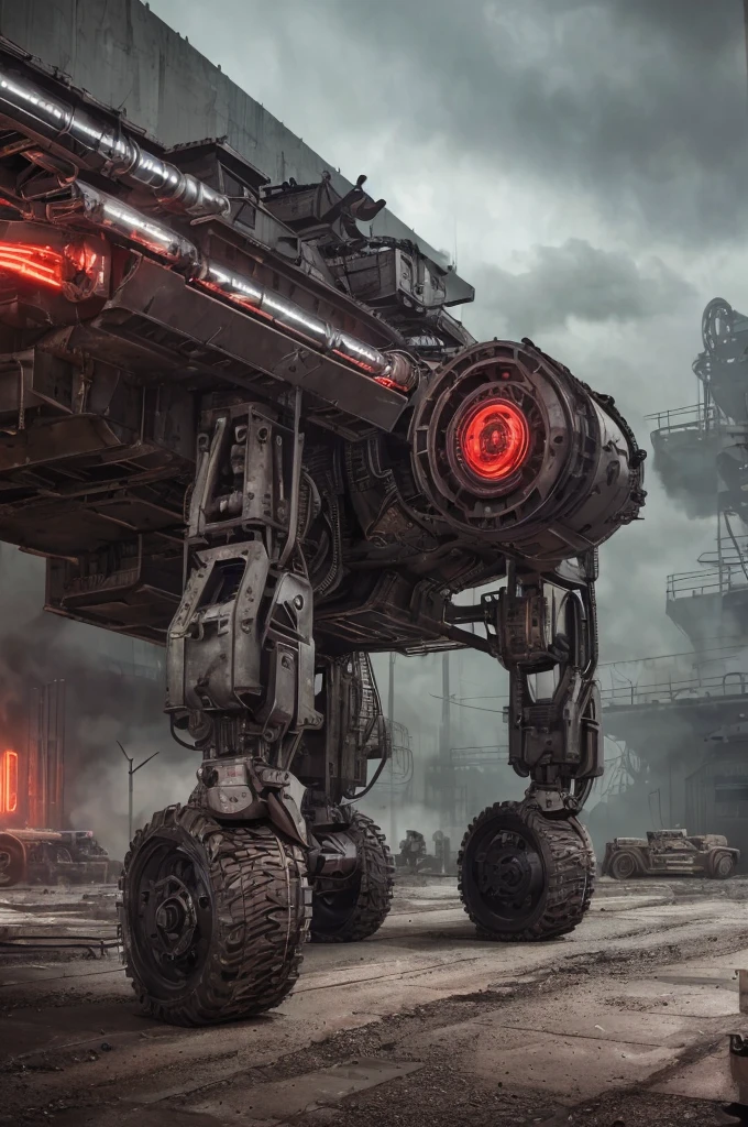A highly advanced, menacing robot army, detailed hydraulic machinery, gears and pistons, gleaming chrome and steel, ominous industrial setting, human body parts scattered, pools of blood, sinister expressions, dystopian sci-fi horror atmosphere, dramatic lighting, muted color palette, cinematic composition, (best quality,4k,8k,highres,masterpiece:1.2),ultra-detailed,(realistic,photorealistic,photo-realistic:1.37),dramatic lighting,dark moody atmosphere,cinematic,horror,science fiction,industrial,dystopian,mechanical,chrome,steel,gears,hydraulic,menacing,sinister,gruesome,slaughter,blood,body parts,dramatic,muted colors
