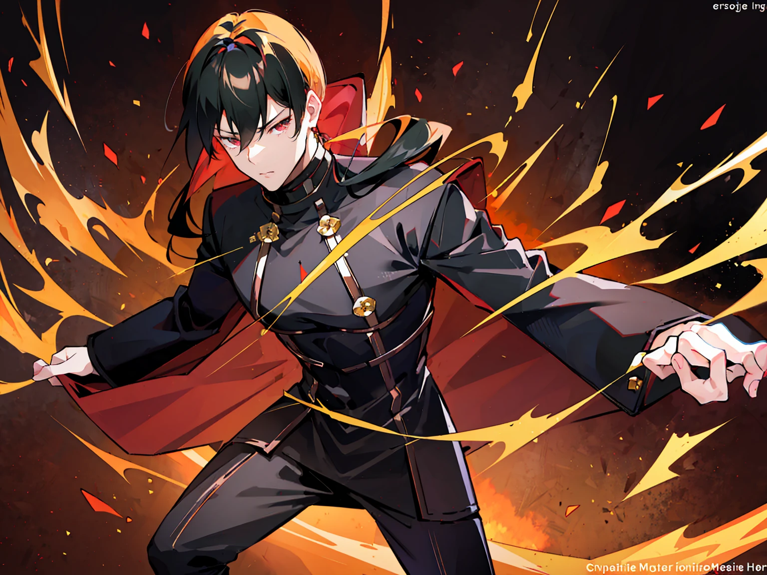 Name: Kai
Age: Around 25 years old
Appearance:
Kai stands tall and lean, with a confident posture that reflects his mastery over elemental magic. His eyes are a striking shade of amber, often glinting with the flickering flames of his fire magic. His face is so handsome and good-looking with sexy body.His hair is a tousled mix of fiery red and gold, reminiscent of a blazing sunset, often tied back in a practical ponytail to keep it out of his face during battles. He carries himself with a calm demeanor, though his expressions can shift swiftly from thoughtful contemplation to fierce determination when faced with challenges.