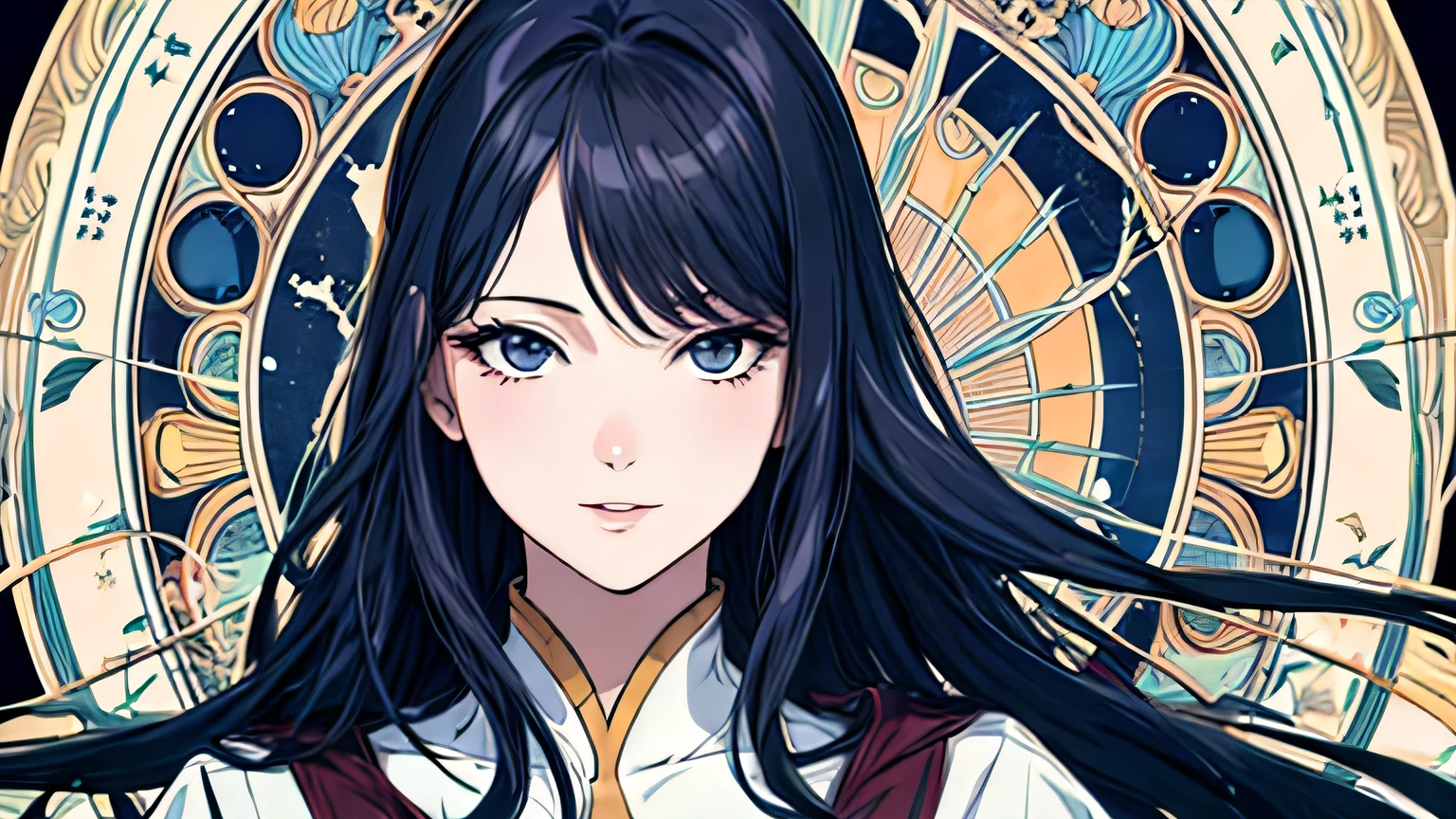 ultra realistic, 8k, intrincate details, outline linework, 1girl,long hair, manga, Art Nouveau, muka stile