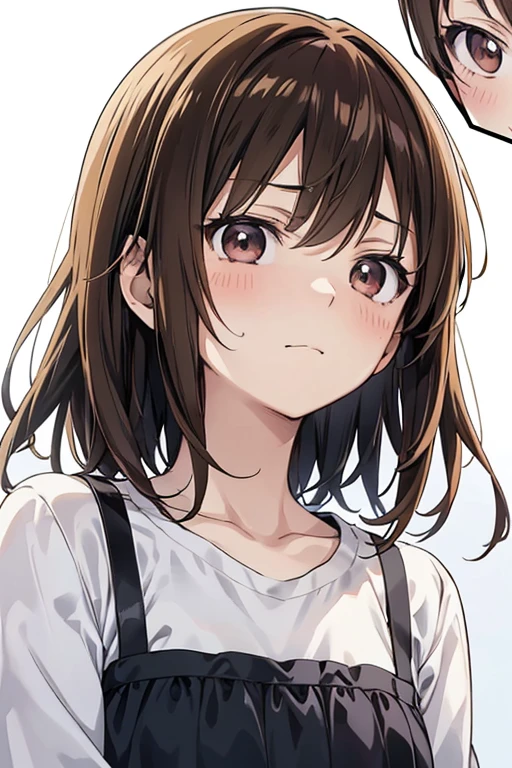 Simple Background,(anime:1.3),1girl,close up face,Brown hair,Two Side Up,(faint smile:1.3),Detailed hair,Detailed face,Detailed explanation,(Sidelong and Upward glance:1.2),