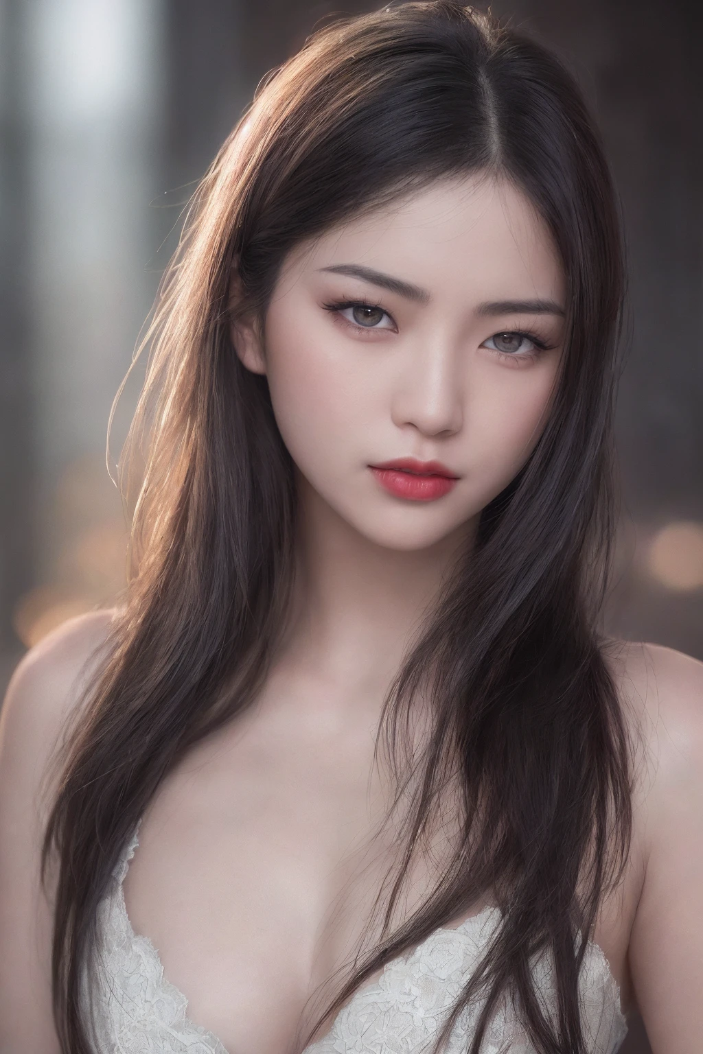 Beautiful asian girl with red lips, Her eyes shone like dreamy stars, glowing eyes, beautiful and detailed eyes, RAW photo,(high detailed skin:1), (realistic, photo-realistic:1.40), ultra high resolution, professional lighting , 8k uhd, dslr , high quality, film grain, Fujifilm XT3, RAW photo,, RAW photo,(high detailed skin:1), (realistic, photo-realistic:1.40), ultra high resolution, professional lighting , 8k uhd, dslr , high quality, film grain, Fujifilm XT3, RAW photo,cinematic film , realistic , shallow depth of field, vignette, highly detailed, high budget, bokeh, cinematic film, Realistic photograph, shallow depth of field, vignette, highly detailed, high budget, bokeh, cinemascope, moody, epic, gorgeous, film grain, grainy, 

