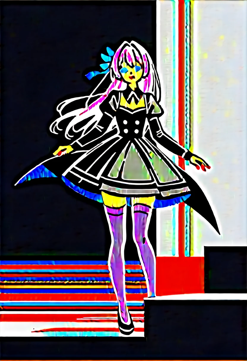 masterpiece, top-quality, masterpiece, top-quality,ighly detailed,{top-quality}, {{masterpiece}}, {hight resolution},original, {extremely delicate and beautiful},masterpiece, top-quality,ighly detailed,{top-quality},white hair, gothic lolita, full body, standing, white thighhighs, short dress, black dress,