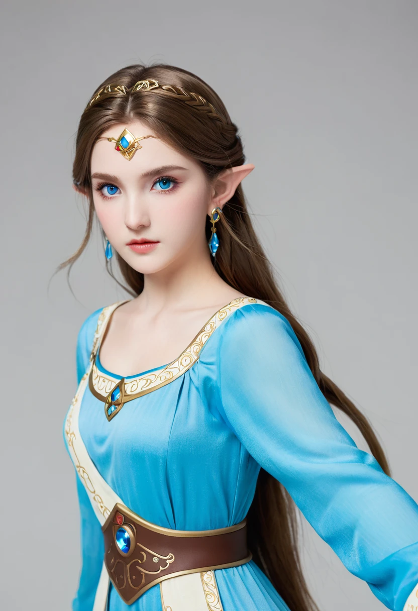 Full body photo of Princess Zelda, Brown hair, blue eyes, Dress up《Assassin's Creed》The Assassin, White+gold,配White面具和gold细节的头巾, XL Bust, Use wrist blade. background: Renaissance City. Unreal Engine 5, Japanese cartoons, Japanese cartoons style, masterpiece, Well drawn eyes, Very well drawn face, Delicate eyes, The face is rich in detail, 8K, Light and shadow effects.