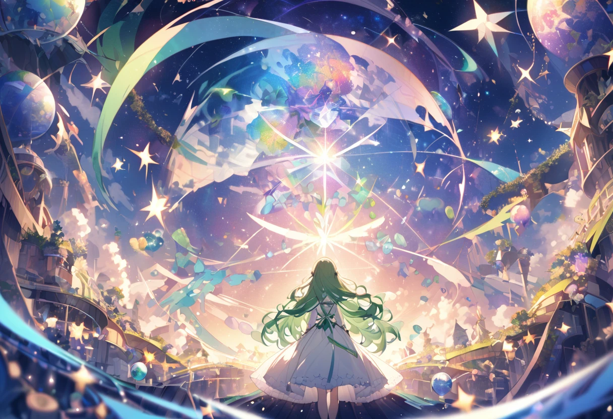 Dream world,Connecting with the universe,One girl,green,mystery