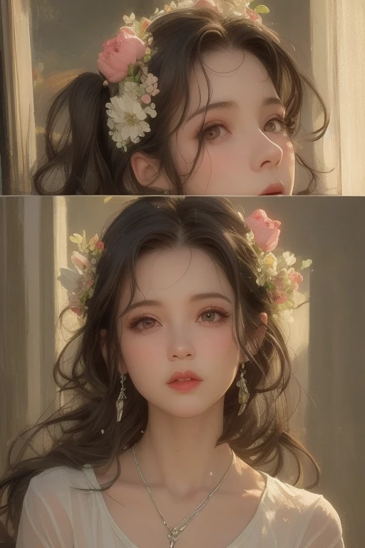 A girl with big eyes, excited expression, dark gothic makeup, double eyelids, eyes prone to black eyes, long eyelashes, wearing a gothic dress with knee-high socks and twin tail hair, beautiful and detailed eyes, beautiful and dense lips, high resolution face, long eyelashes, cinematic composition, (best quality,4K,8K,highres,masterpiece:1.2),ultra-detailed,(realistic,photorealistic,photo-realistic:1.37), sitting 、moisturizing skin, sweaty, barefoot, in ecstasy, embarrassed, blushing, distorted facial expressions, flowing tears, soaking wet, chained, in a room with stained glass,Gothic luxury room、Rose flower、