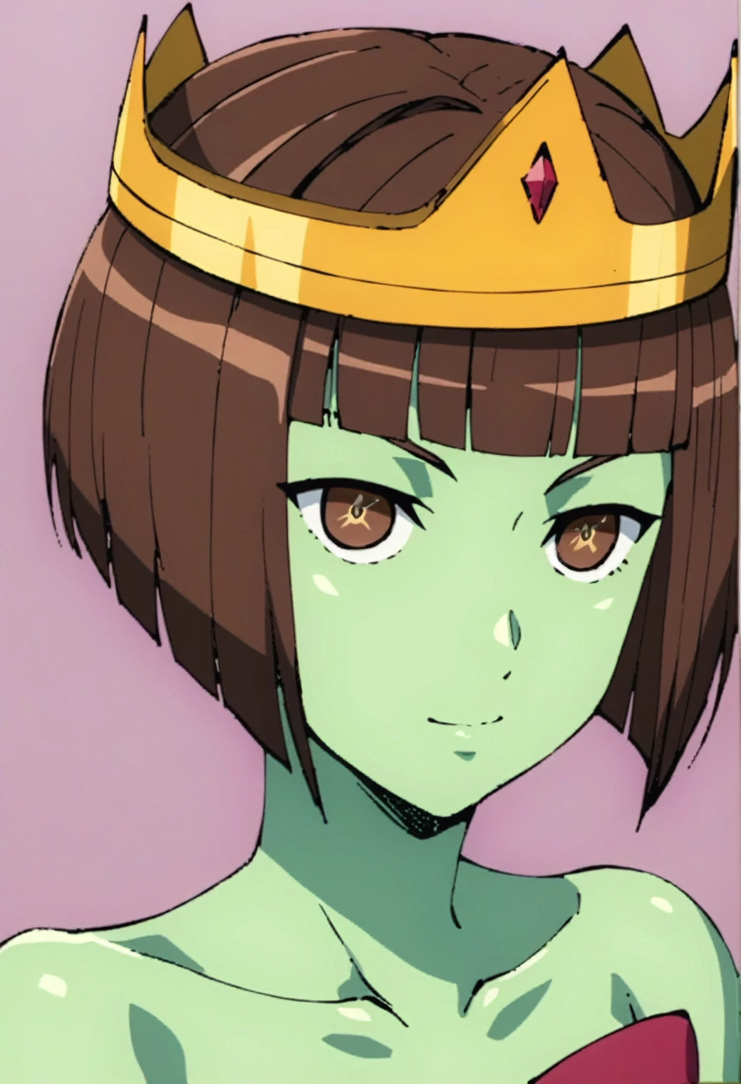 1girl, anakzahard, green skin, short hair, bob cut, brown hair, brown eyes, bow, collarbone, crown, BREAK
Full body, BREAK
score_9, score_8_up, score_7_up, score_6_up, score_5_up, score_4_up, anime, detailed eyes, (screencap:0.2), naked, nude, inverted nipples, peeing,