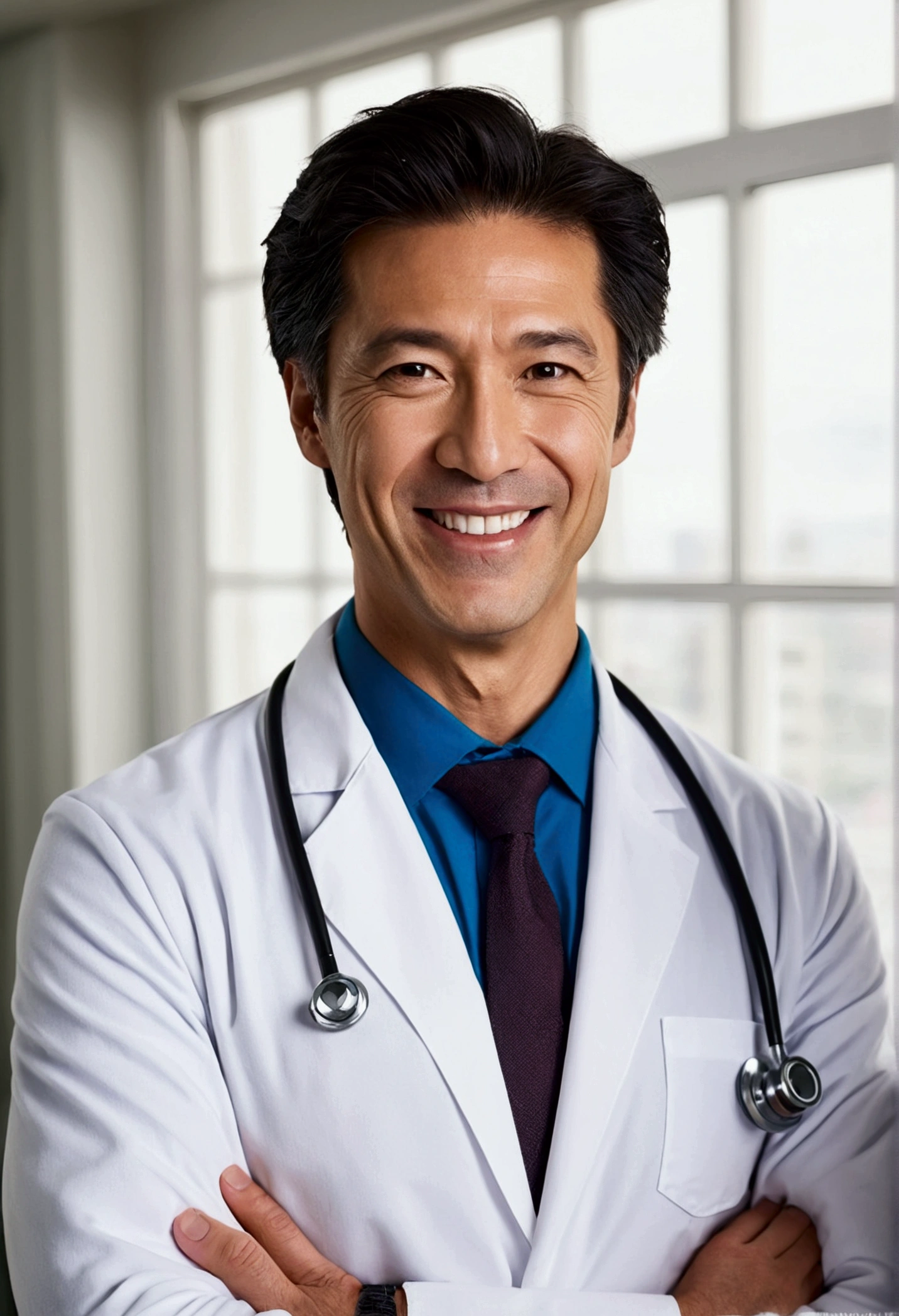 masterpiece,Dynamic Angle,Face close-up,masterpiece,30 year old mature male doctor,Horny,smile,One person、excited,transformation,Black Hair,Slightly longer hair, Scientist,Wear a white coat as a doctor's outfit,(White Undershirt 1.5),Background Research Room,Scientistの部屋