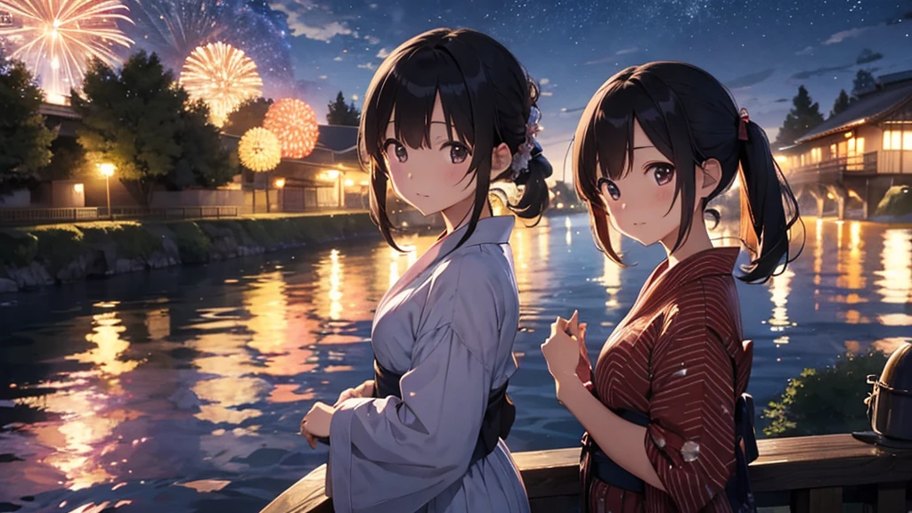 firework、evening、Night Sky、yukata、summer、River side、Date、Two people、memory、painful、love affair