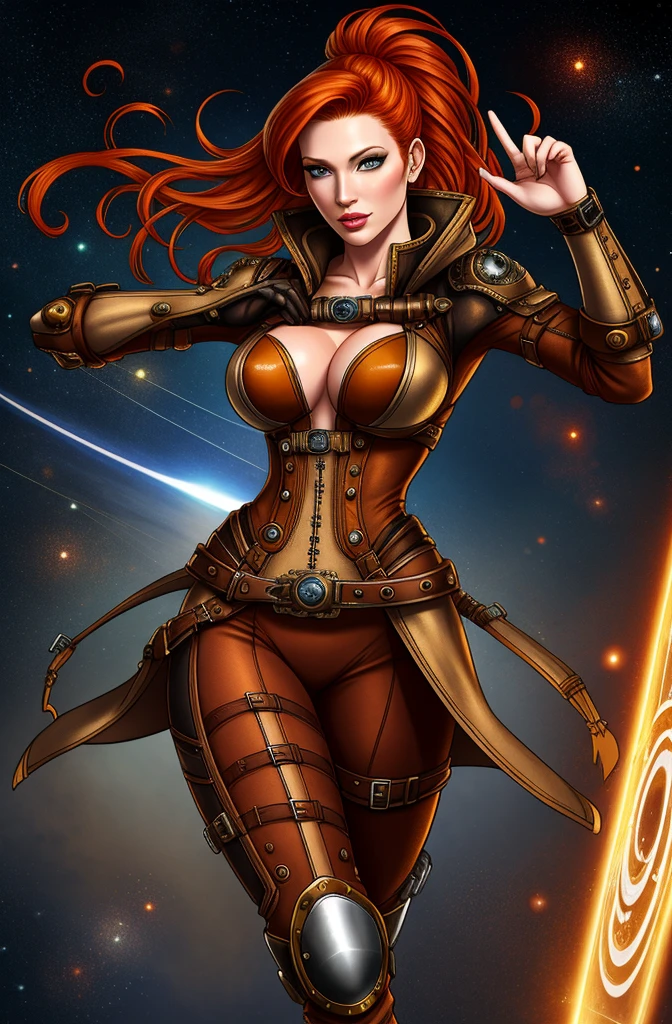 Jennifer Korbin, ginger hair, 18 space, steampunk, dynamic pose