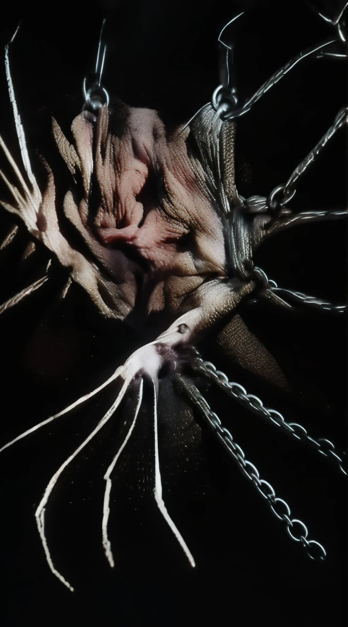 The Rake, a dæmon with gnarled metal limbs and a rusted metal spine, stands shackled to a weathered stone wall, its chains a constant reminder of the need to restrain its power. Its eyes, like polished stones, hold the secrets of seasons past. When the moon waxes, it awakens, tending to memories buried deep in the soil. It whispers to the roots, urging them to reach for the sky, even as its own chains weigh it down, a poignant symbol of the struggle between freedom and protection.