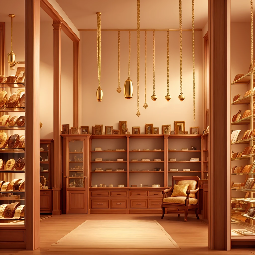 Drawing of inside a jewelry store with some gold chain