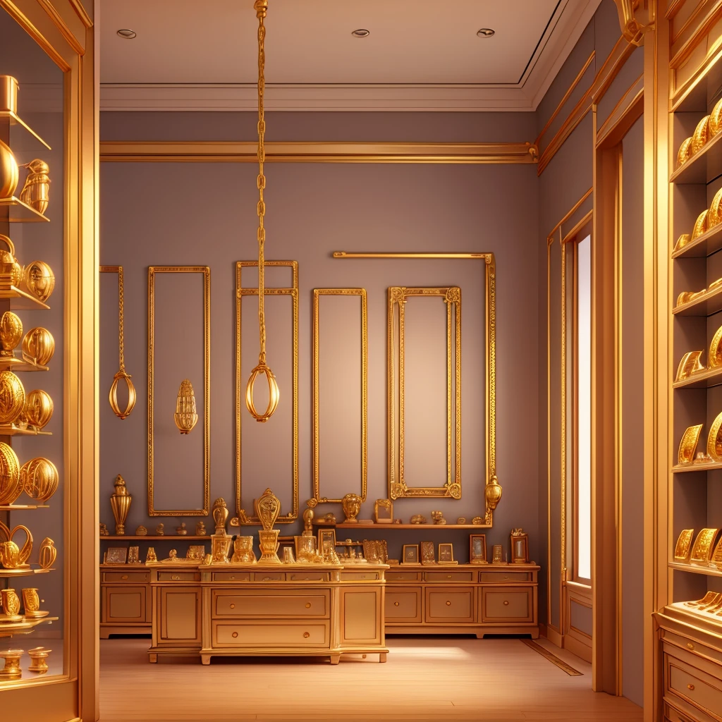 Drawing of inside a jewelry store with some gold chain