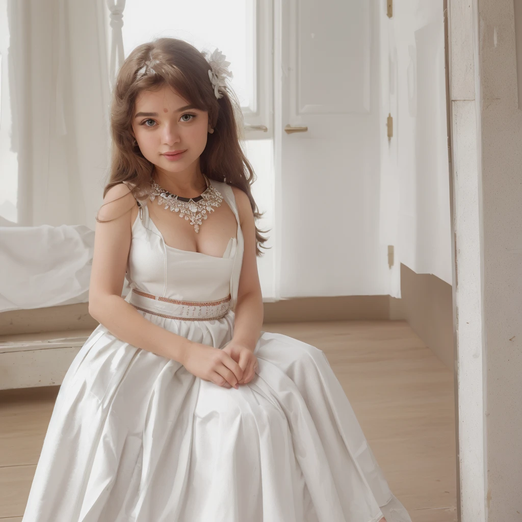 Need to site infornt of temble with white skirt