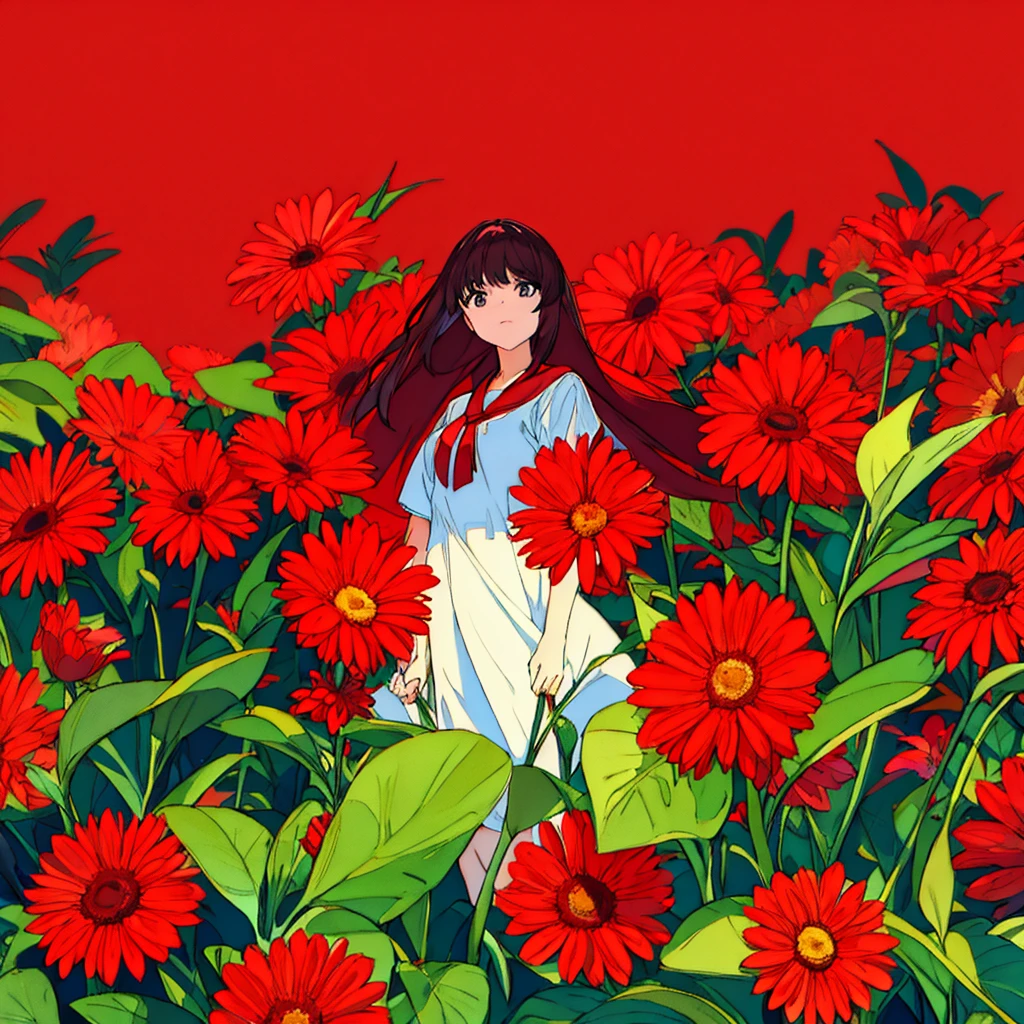 Red plain background Flowers Summer Women