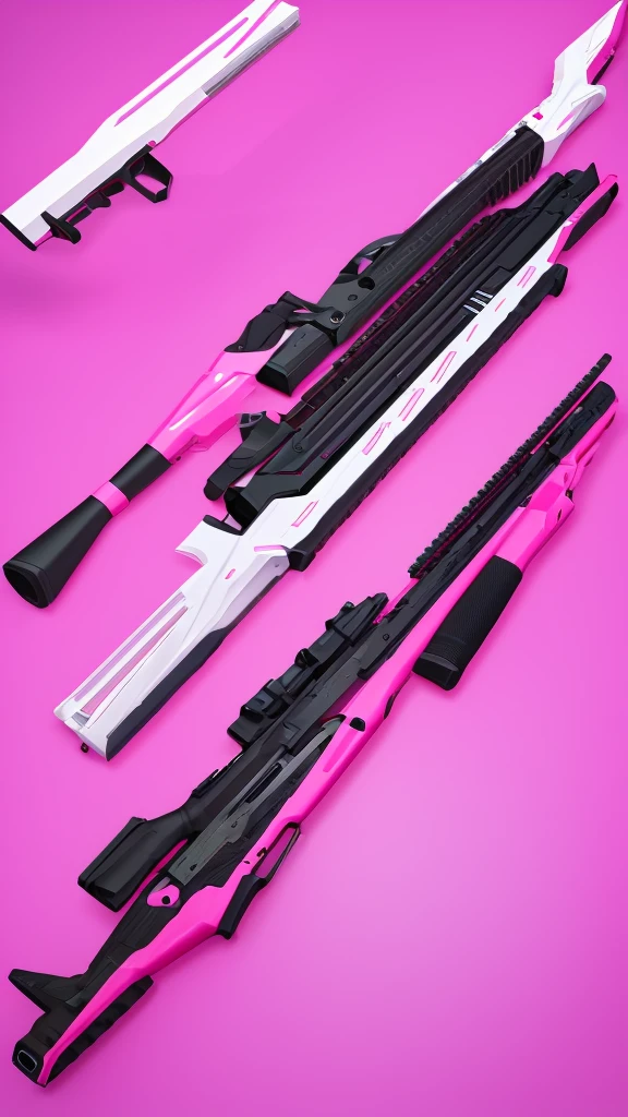 A futuristic shotgun, long weapon, high capacity, pink and white, 3D, 3D showcase, 4K