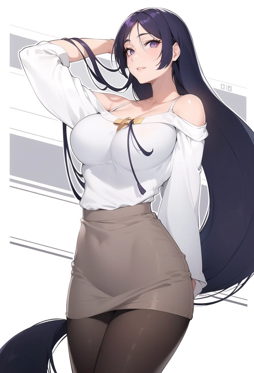 Simple White Background,
dynamic pose,standing at attention,
White_kimono,long sleeves, wide sleeves, 
purple_hair, long_hair, hair_pulled_back,parted_lips,purple_eyes, Single_braid,
1 girl, 20yo,Young female,Beautiful long legs,Beautiful body,
Beautiful Nose,Beautiful character design, perfect eyes, perfect face,expressive eyes,perfect balance,
looking at viewer,(Focus on her face),closed mouth, (innocent_big_eyes:1.0),(Light_Smile:0.3),
official art,extremely detailed CG unity 8k wallpaper, perfect lighting,Colorful, Bright_Front_face_Lighting,White skin,
(masterpiece:1.0),(best_quality:1.0), ultra high res,4K,ultra-detailed,
photography, 8K, HDR, highres, absurdres:1.2, Kodak portra 400, film grain, blurry background, bokeh:1.2, lens flare, (vibrant_color:1.2),professional photograph,
(Beautiful,large_Breasts:1.4), (beautiful_face:1.5),(narrow_waist),