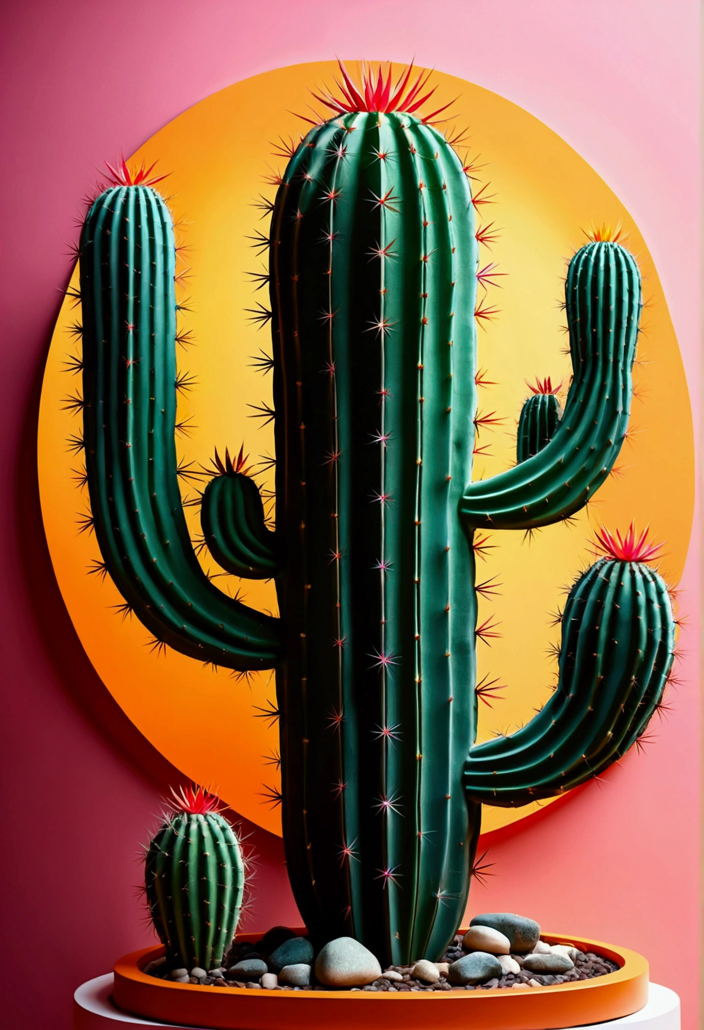 cactus silhouette with abstract multicolor interior