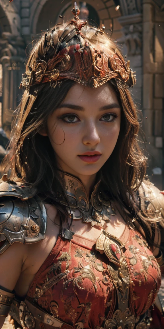 a beautiful woman as spartan warrior, red cape, roman empire helmet, elegant, 1girl, detailed face, beautiful detailed eyes, beautiful detailed lips, extremely detailed face and portrait, long eyelashes, detailed clothing, detailed armor, studio lighting, cinematic lighting, dramatic lighting, intricate details, hyper detailed, high quality, 8k, realistic, photo-realistic, masterpiece, concept art, digital painting