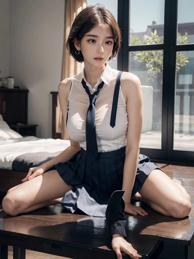 (キャサリン・ラングフォード), (supermodel body type:1.10),(((super perfect plump busty star piece),(highest quality),(great quality),(highly detailed lips),(highly detailed eyes),(highly detailed skin),(perfect anatomy),(16k portrait),(ultra detailed face),(realistic students),(ultra-fine hair fibers),(cleavage),(perfect big ass),(perfect skin),(high resolution),(shape),(realistic),(extremely detailed cg),(official art),(production art),(novel shape),(by famous artists),(caustics),(fabric shading),(highly detailed skin),(cinema lighting),(dynamic lighting)),asian,1 person,light on the face,18-year-old,((a very kind smile)),(short hairstyles),(sailor shirt:1.10),(school uniform),(sailor suit),(knee-high socks),loafers,striped dark blue lace shirt,frilled skirt,no sleeve,big tits nsfw,(roll up your skirt:1.4),(white panties are visible:1.4),(frowning:1.2), (anger:1.2),contempt,contempt,(dislike:1.3),looking down,elegant,active angle,(dynamic pose),field,from below,sitting with knees up on school desk,spread legs,(the most gorgeous necklace in the world),(the most gorgeous earrings in the world),(spread pussy:1.3)