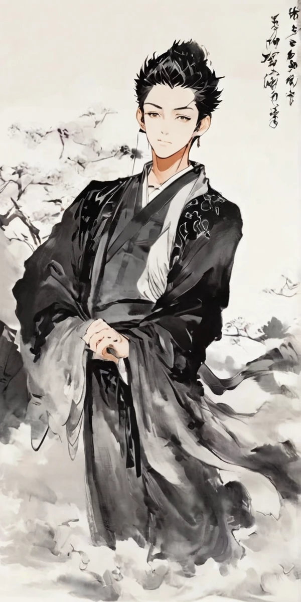 Bokuto from haikyuu, Movie light, fashion, top light, close-up, close-up, spotlight, hazy, Chen family cold, ink portrait, Bokuto Kotaro from haikyuu,Bokuto Kotaro from haikyuu,Strong and masculine body with gorgeous clothing china ,Line Art,Chinese ink ,Chinese ink