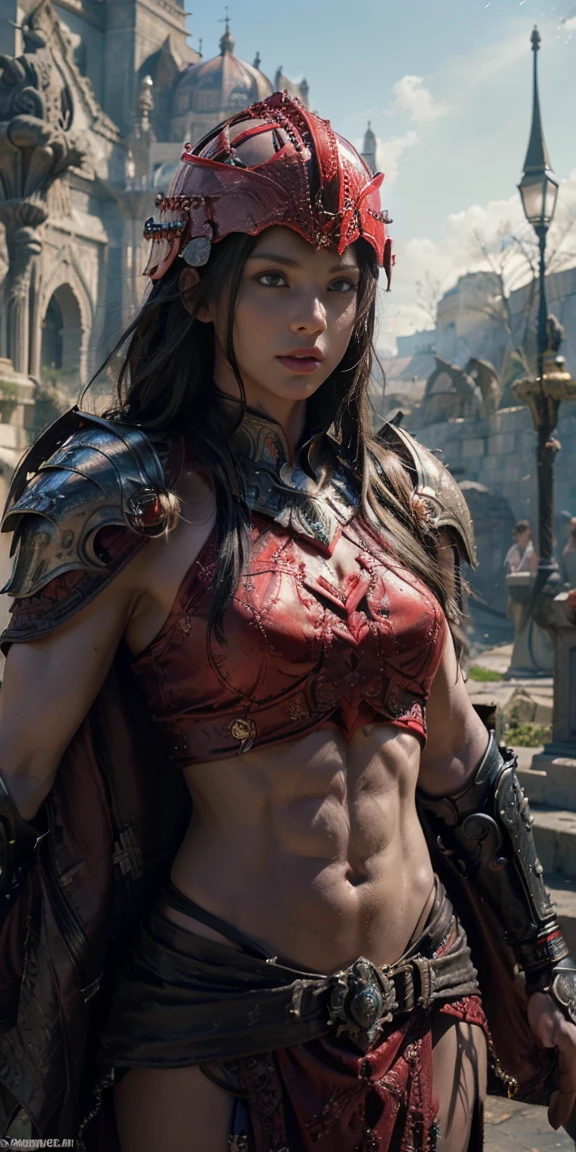 Medium breasts, erect nipples, no clothes, no armor, bare skin