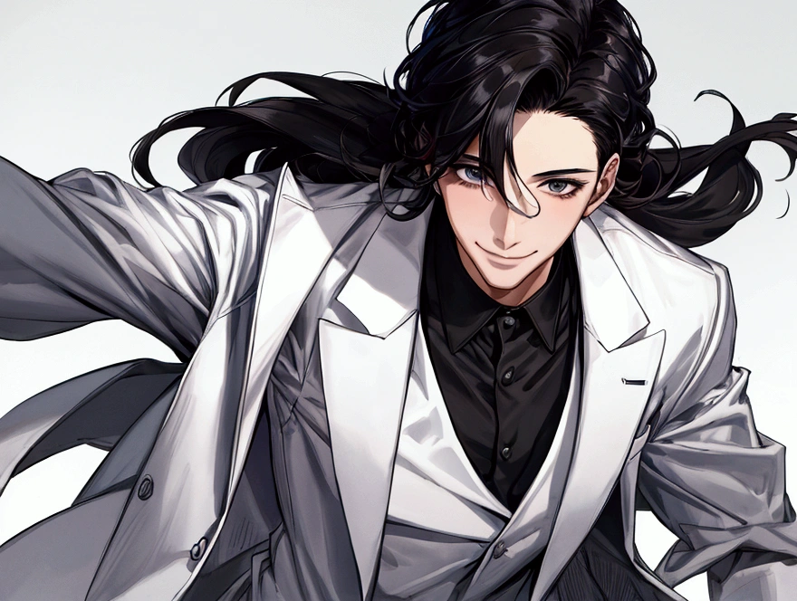 masterpiece,Dynamic Angle,Face close-up,masterpiece,30 year old mature male doctor，Horny,smile,One person、excited,transformation,Black Hair,Slightly longer hair, Scientist,Wear a white coat as a doctor&#39;s outfit，（White Undershirt 1.5）,(The background is the laboratory.),