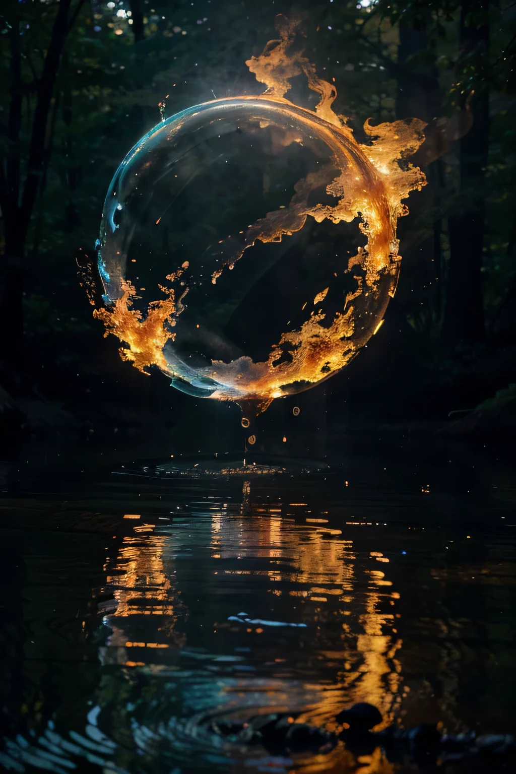 Highest quality,4K,8k,High resolution,masterpiece:1.2,Very detailed,Realistic,photoRealistic:1.37,Circle,water,green,fire,air,half,half,Circle floating,Material,figure,contrast between water and fire,impressive,Mysterious glow,detailed droplets on the surface of water,Blazing flames with intricate detailing,smooth and fluid motion of the Circle,translucent qualities of water,dynamic movement and glowing embers of fire,Subtle reflection and refraction,gradual transition between water and fire,Soft and vibrant colors,Seamless integration of elements,harmonious composition of the Circle,A magical and dreamy atmosphere,Sublime and enchanting,The perfect balance of calm and intensity,A spectrum of emotions,Mysterious and otherworldly,Illuminated by a soft, warm light,Depth and three-dimensionality,Intricate patterns and textures,Artistically captivating,Smooth and elegant,suspended in mid-air,Inspires wonder and awe.