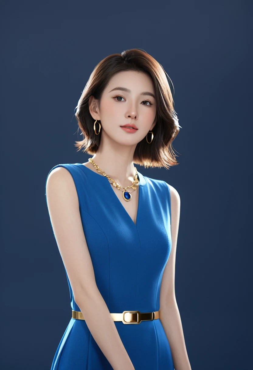 arafed woman in a blue dress with a gold belt and a necklace, 3 d render character art 8 k, trending on cgstation, chengwei pan on artstation, inspired by Lan Ying, 8k artgerm bokeh, 8k high quality detailed art, deviantart artstation cgscosiety, cgsociety 8k, cgsociety 8k