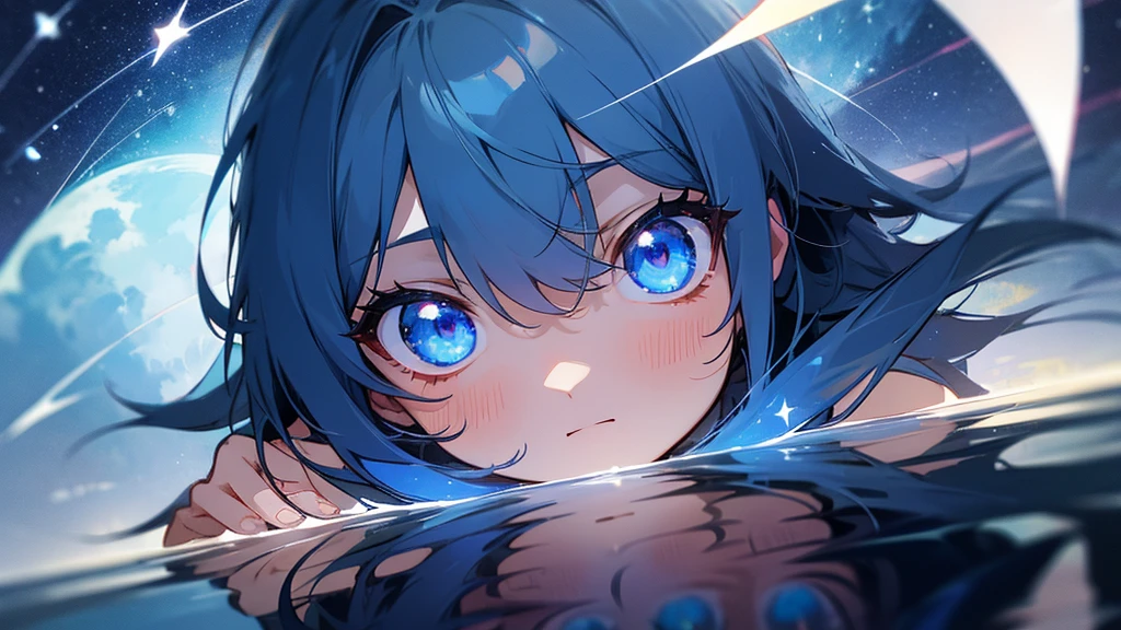 A fantastic night sky and starry sky reflected in clear eyes。The clear eyes、Please make sure only the eyes are visible。