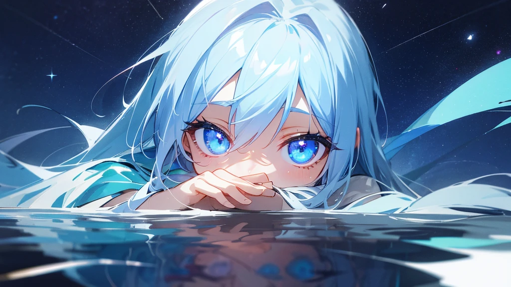 A fantastic night sky and starry sky reflected in clear eyes。The clear eyes、Please make sure only the eyes are visible。