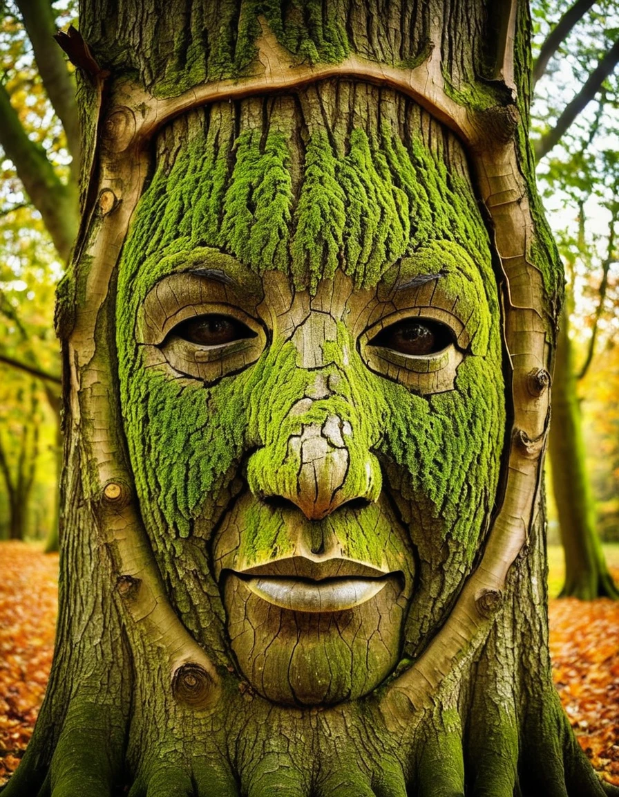 A tree whose leaves and branches meet together to create an image resembling a human face. Born from dreams and magic...
