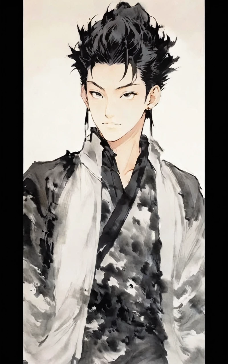 Kuroo from haikyuu, Movie light, fashion, top light, close-up, close-up, spotlight, hazy, Chen family cold, ink portrait, kuroo from haikyuu,kuroo Kotaro from haikyuu,Strong and masculine body with gorgeous clothing china ,Line Art,Chinese ink ,Chinese ink