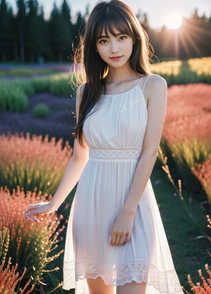 24year old beautiful girl、Beauty、Japanese、cute、beautiful girl、slim、Highest quality、Realistic、16K、panoramic、((Best Quality, 8k, Masterpiece: 1.3)), 1 girl, full body, slim face, beautiful woman, ((Tabletop:1.4, Highest quality)), (Realistic photos:1.4),
((1 girl)), (Pure actress), (dream-like),
(超High resolution:1.2), Very delicate and beautiful, wonderful, Highly detailed CG Unity 8K wallpapers, Very detailed, High resolution,
Soft Light, Beautiful detailed girl, Very detailed目と顔, Beautiful and detailed nose, Beautiful and detailed,
(Wear a thin white dress:1.3),
Cinema Lighting, Perfect Anatomy, Slender body, (Parted bangs),
(A girl standing in a flower field on the plateau at night:1.3), (Night view:1.3), (Moonlit flower field々:1.3), (Outdoor), (Light and dark contrast), (wonderful美しさ),
Cowboy Shot, Looking at the audience, (smile)
大きめの胸