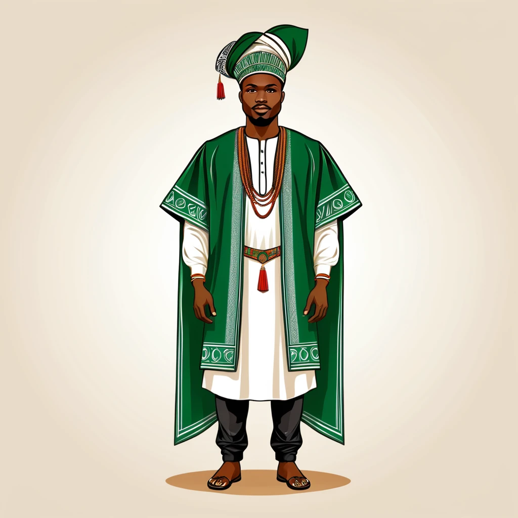 man in nigerian folk outfit, vector graphics, strong contours